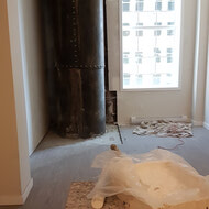 Getting ready to say goodbye (cover) the old chimney.